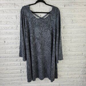 Boutique Women Dress 0X Plus Long Sleeve Gray Paisley Lattice Back PAI38E